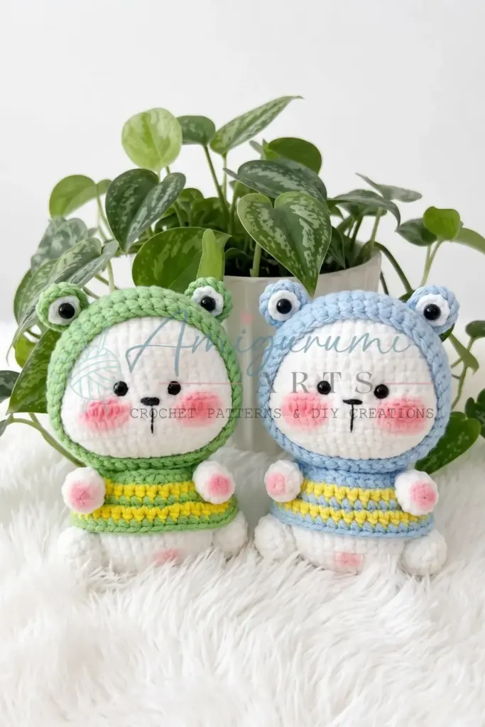 bear in frog costume amigurumi pattern - featured image