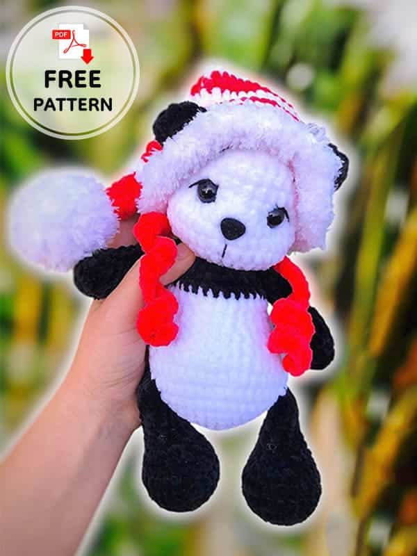crochet panda with christmas hat crochet project crochet project detail 1