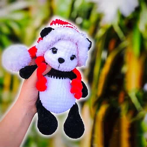 crochet panda with christmas hat - featured image