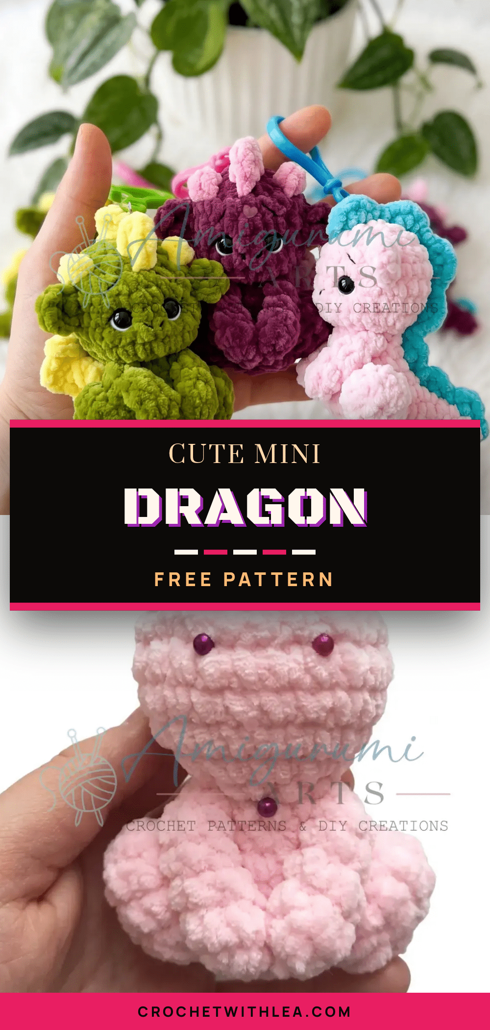 mini dragon keychain crochet pattern