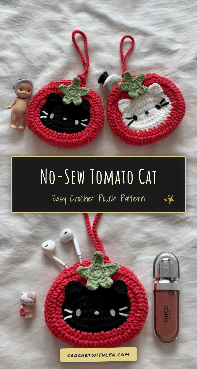 no-sew tomato cat pouch crochet pattern