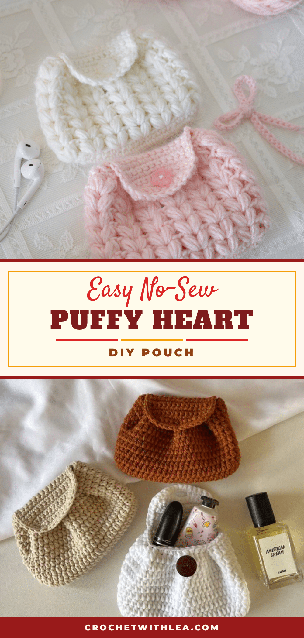 puffy heart pouch crochet pattern